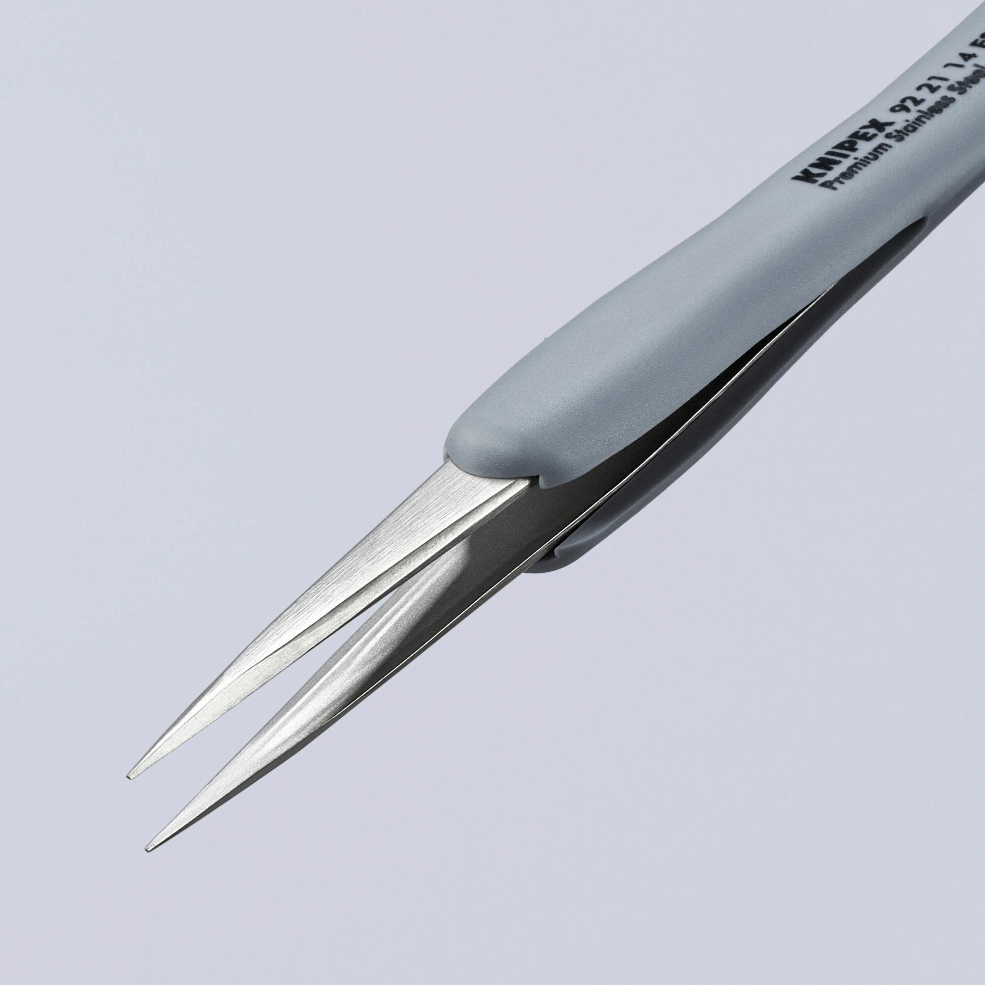 Knipex 92 21 14 ESD 4" Premium Stainless Steel Precision Tweezers-Pointed Tips-ESD Rubber Handles