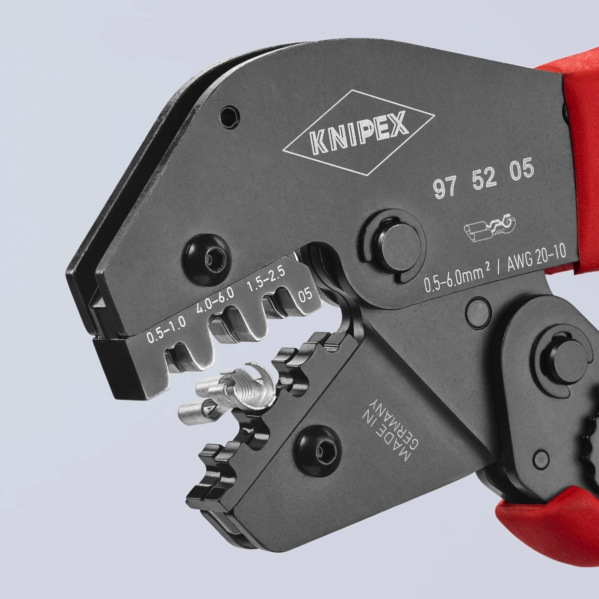 Knipex 97 52 05 10" Crimping Pliers For Non-Insulated Open Plug-Type Connectors (Plug Width 4.8 and 6.3 mm)