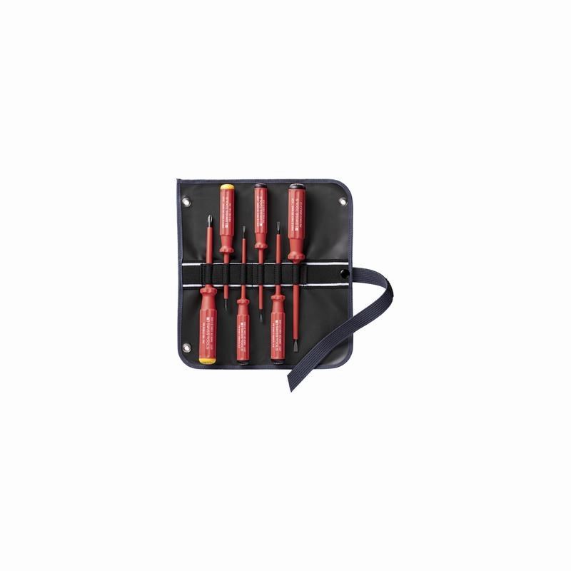 PB Swiss PB 5542.SU GY Screwdriver Set Slotted/Phillips in Roll-Up Case with Classic VDE Handle, 6 Pcs