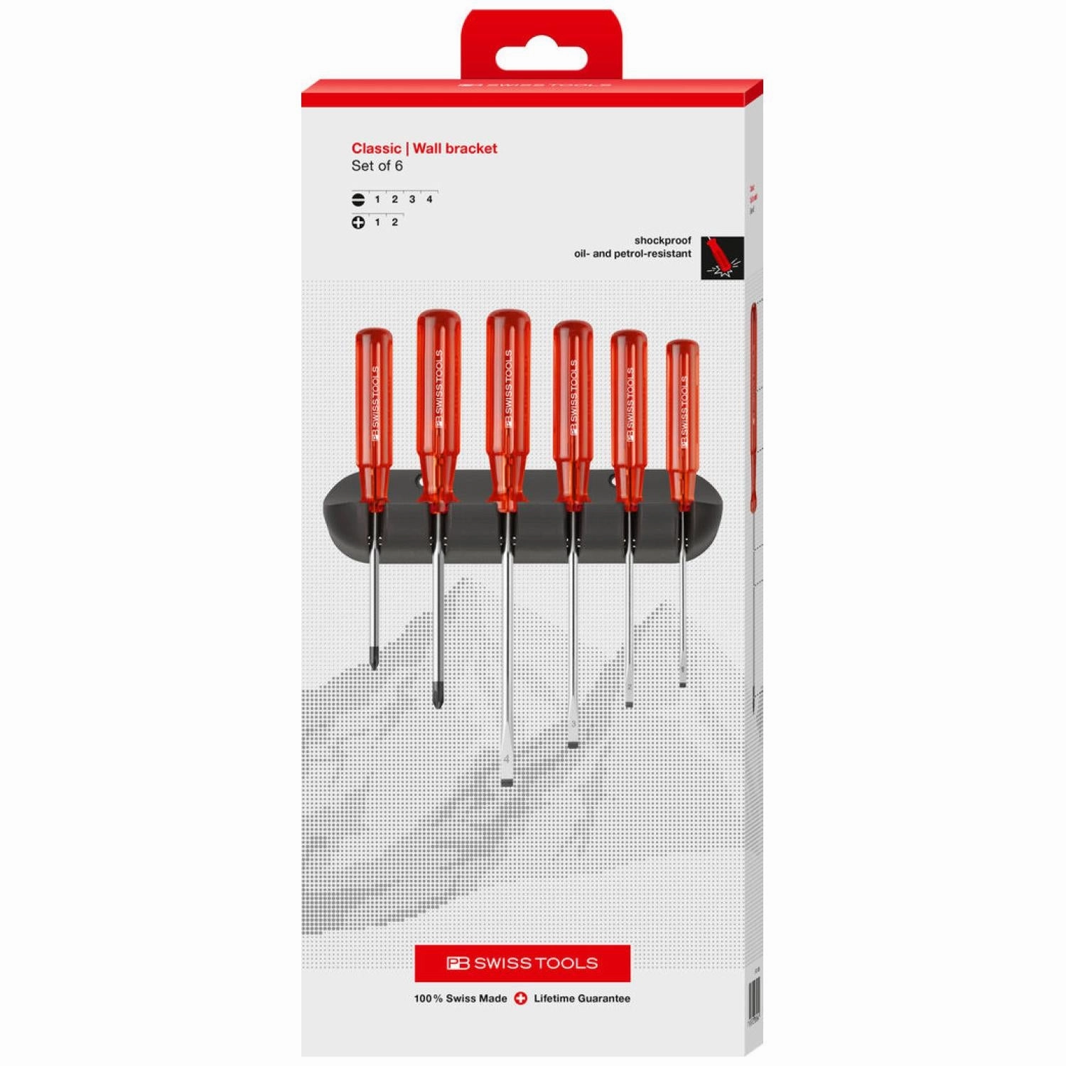 PB Swiss Tools PB 244.CBB Classic Screwdriver Set, Slotted & Phillips, 6 pcs w/ Wall Mount