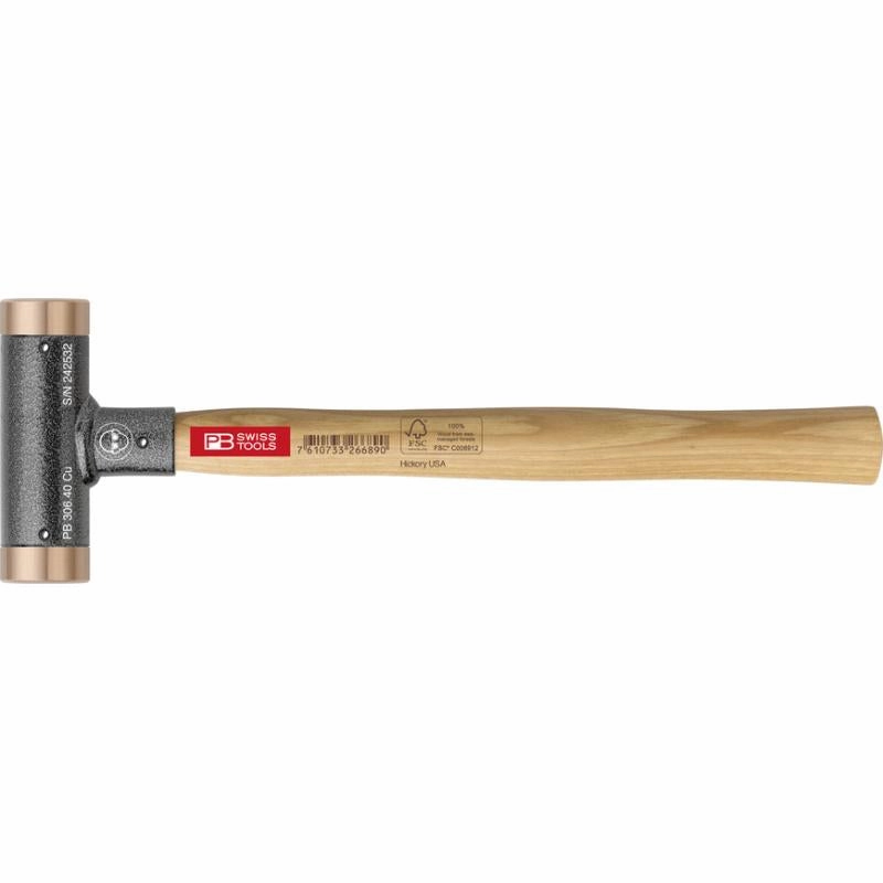 PB Swiss Tools PB 306.40 Cu Copper and Hickory Recoilless Soft-faced Deadblow Mallet, 40 mm