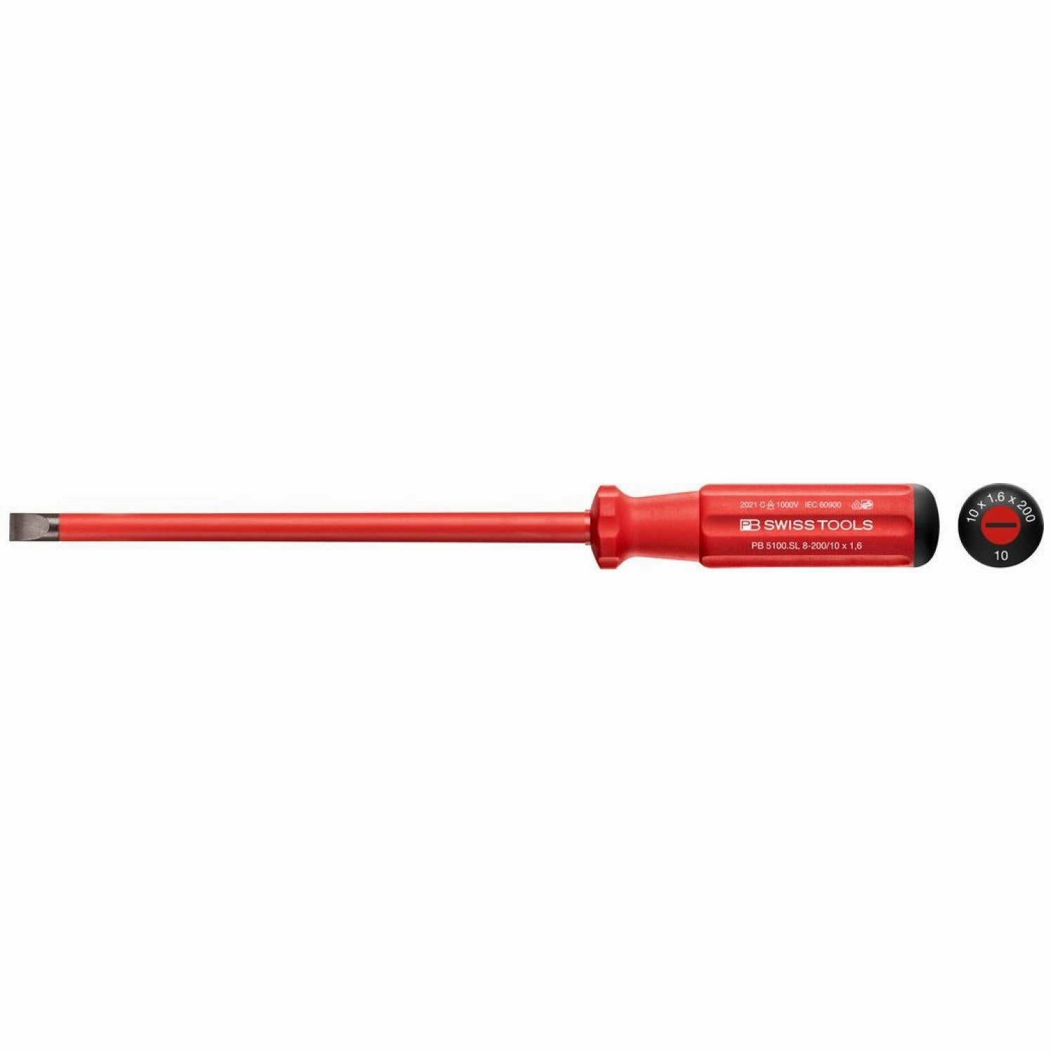PB Swiss Tools PB 5100.SL 8-200/10 Classic VDE Slim Screwdriver, Slotted, Size 8