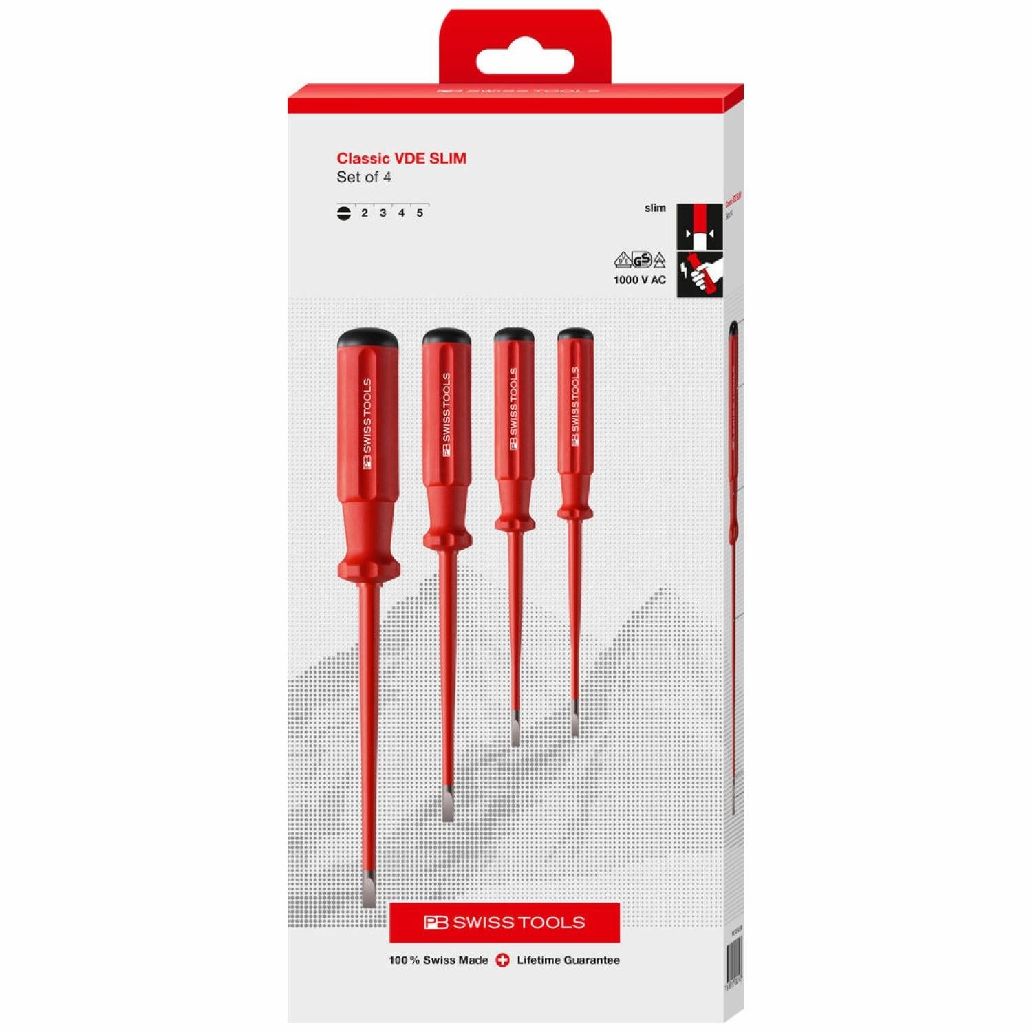 PB Swiss Tools PB 5538.SL Classic VDE Insulated Screwdriver Set, Slim, 4 Pcs