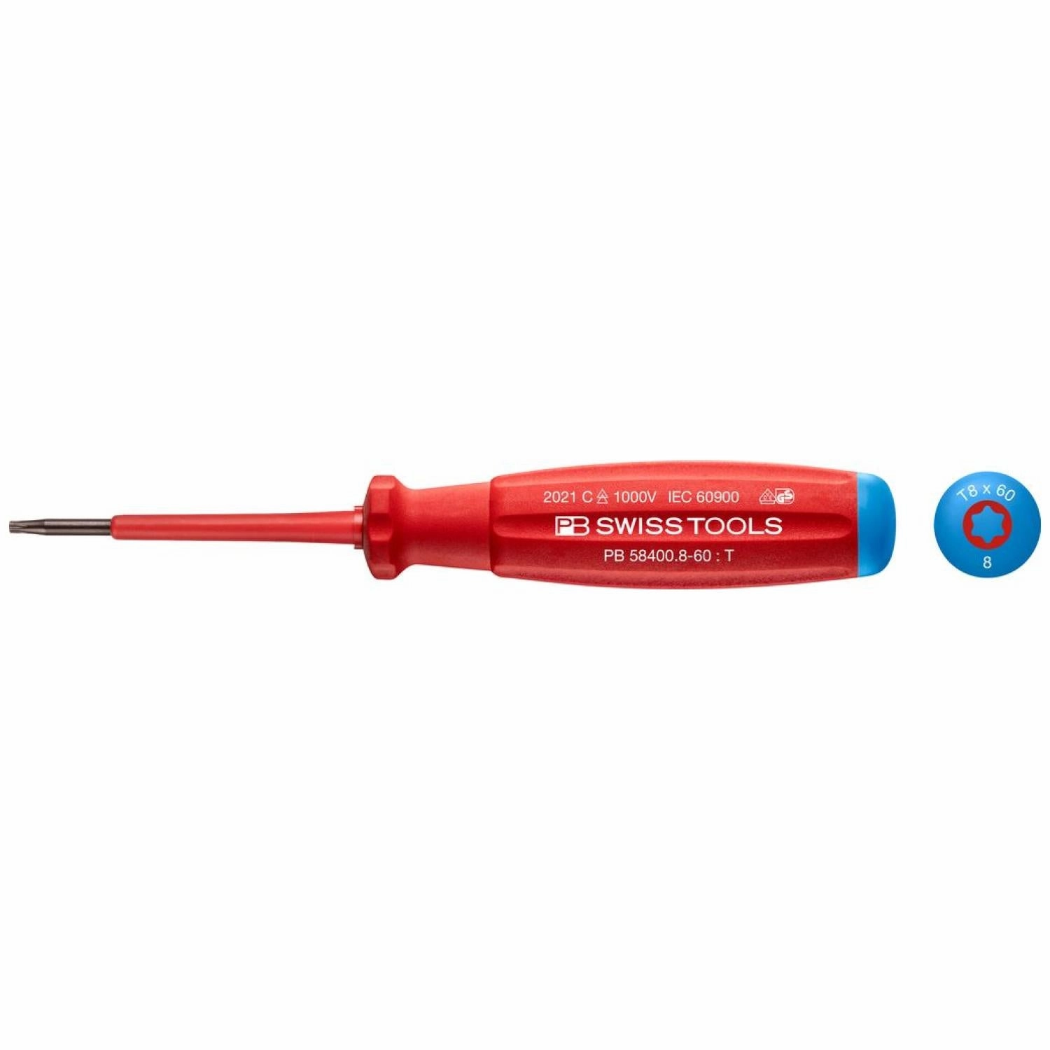 PB Swiss Tools PB 58400.8-60 Torx SwissGrip VDE Screwdriver, T8 x 60mm, Insulated