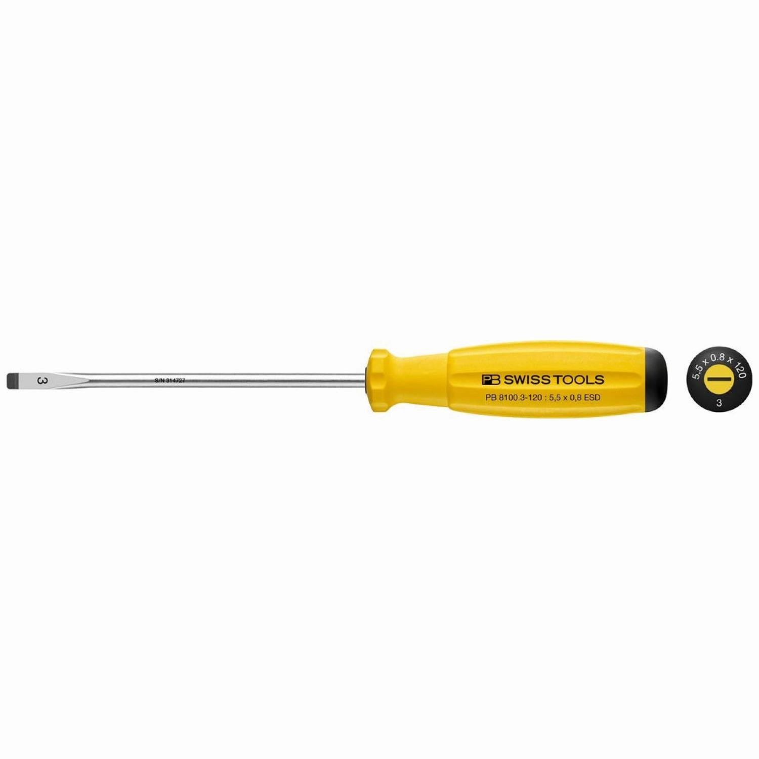 PB Swiss Tools PB 8100.3-120 ESD SwissGrip Screwdriver Slotted ESD - SL3