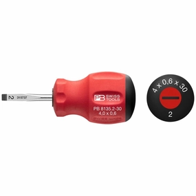 PB Swiss Tools PB 8135.2-30 Swiss Grip Stubby Screwdrivers, Slotted, 2.5 x 30mm