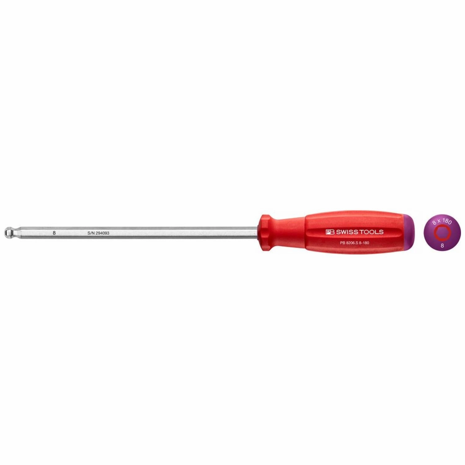 PB Swiss Tools PB 8206.S8-180 SwissGrip Screwdrivers With Ball Point, Hex 8 mm