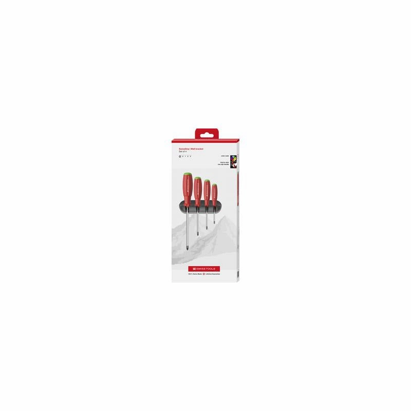 PB Swiss Tools PB 8243.CBB SwissGrip Screwdriver Set, Pozidriv, 4 pcs w/ Wall Holder