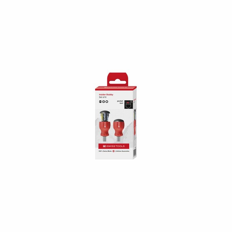 PB Swiss Tools PB 8453.CBB Insider Stubby - SwissGrip 1/4" bit holder with 6 Precision Bits in the handle