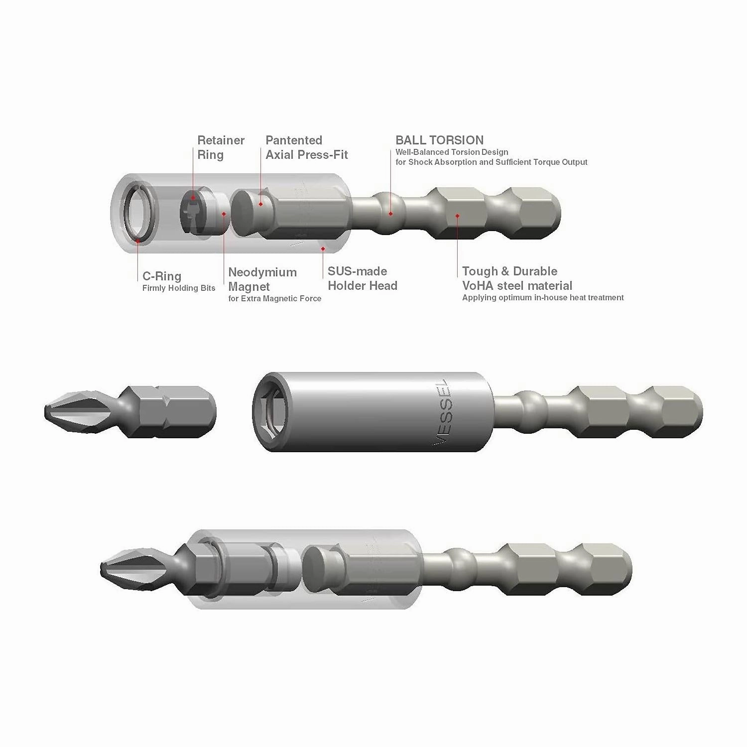 Vessel Tools IBHBM67 Impact-Ball Torsion Bit Holder