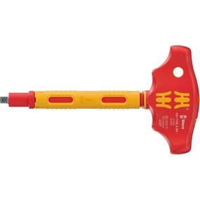 Wera 410 i VDE A RA VDE-insulated T-handle adapter screwdriver with ratchet functionality for 1/4" sockets