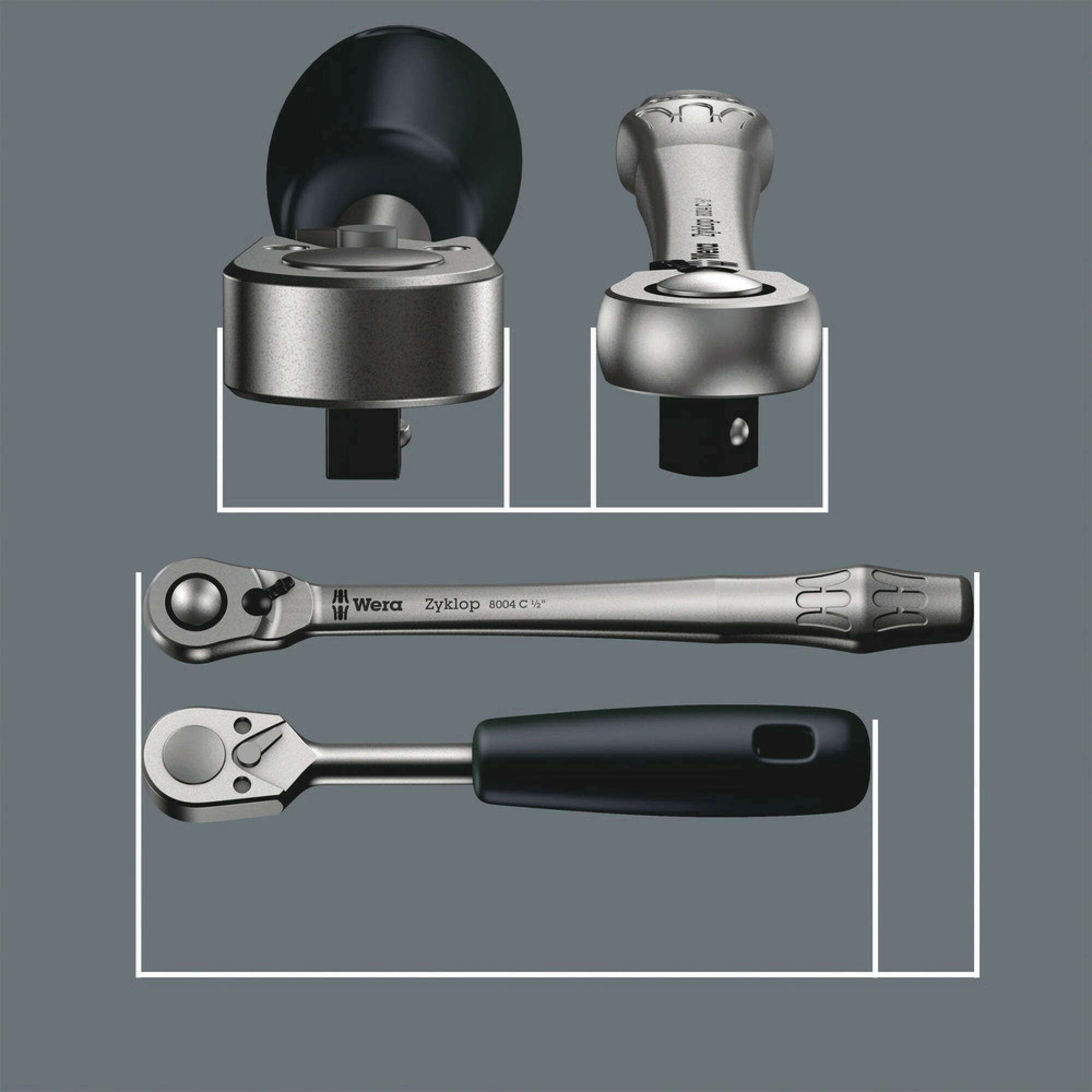 Wera 8004 C Zyklop Metal Ratchet with switch lever and 1/2" drive, 1/2" x 281 mm