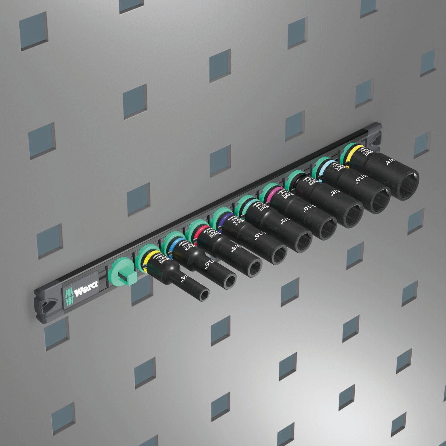 Wera 9661 Magnetic Rail B Impaktor Deep Imperial 1 Socket Set, 3/8" Drive, 9 Pc.