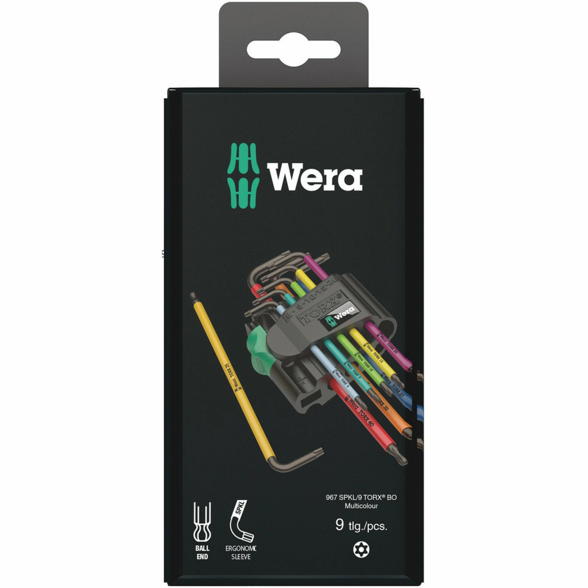 Wera 967/9 TX BO Multicolour 1 SB L-key set for tamper-proof TORX screws, BlackLaser, 9 pieces