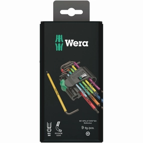 Wera 967/9 TX BO Multicolour 1 SB L-key set for tamper-proof TORX screws, BlackLaser, 9 pieces