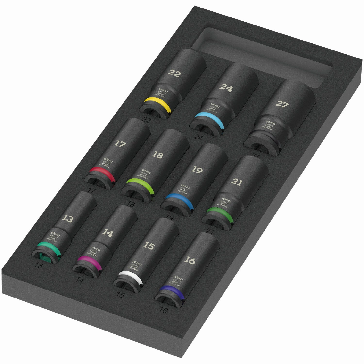 Wera 9725 Foam Insert Zyklop C, 1/2", Impaktor Deep Socket Set 1, 11 Pc.