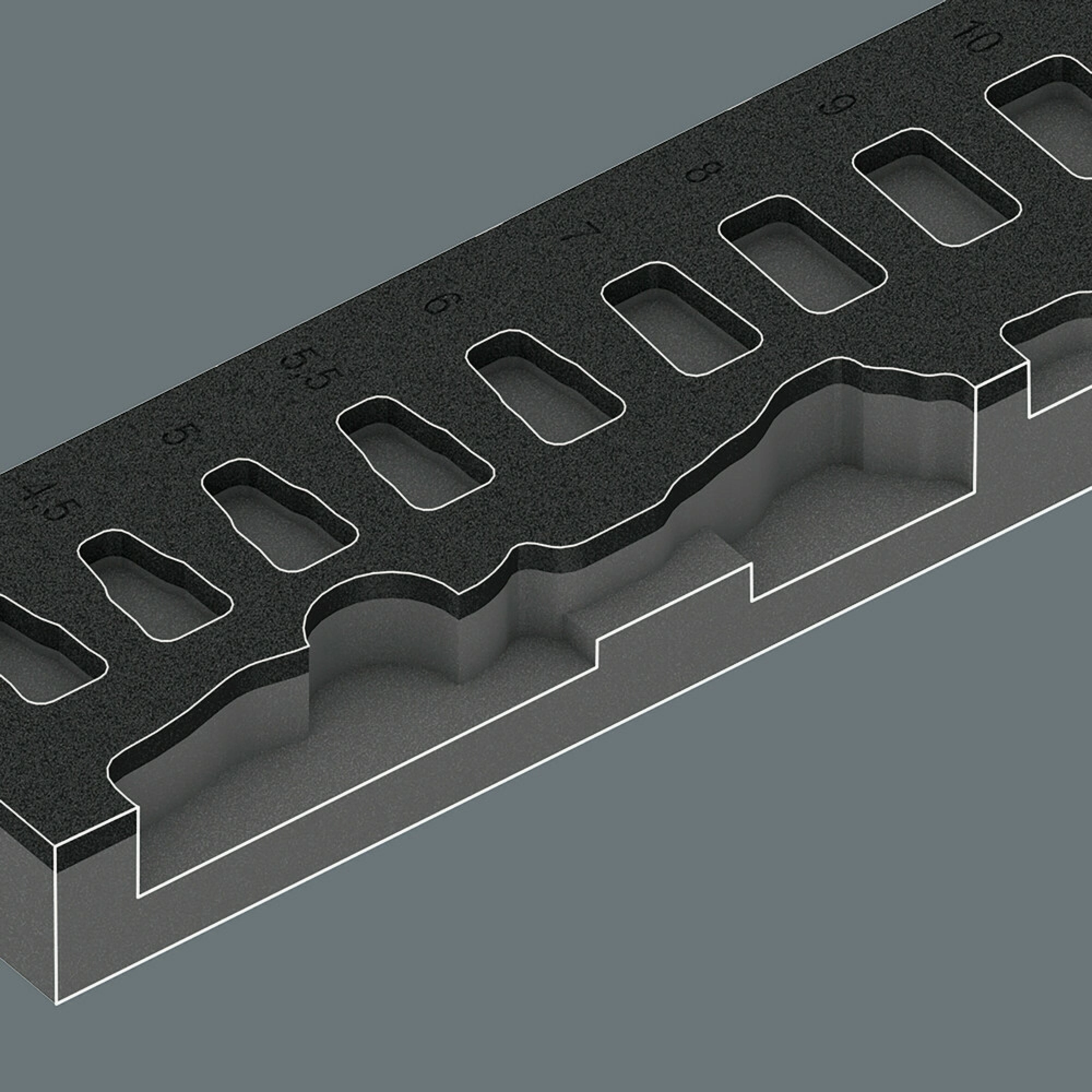 Wera 9820 Foam insert 8000 A Zyklop 1/4" ratchet set 1, empty, 172 x 30 x 392 mm