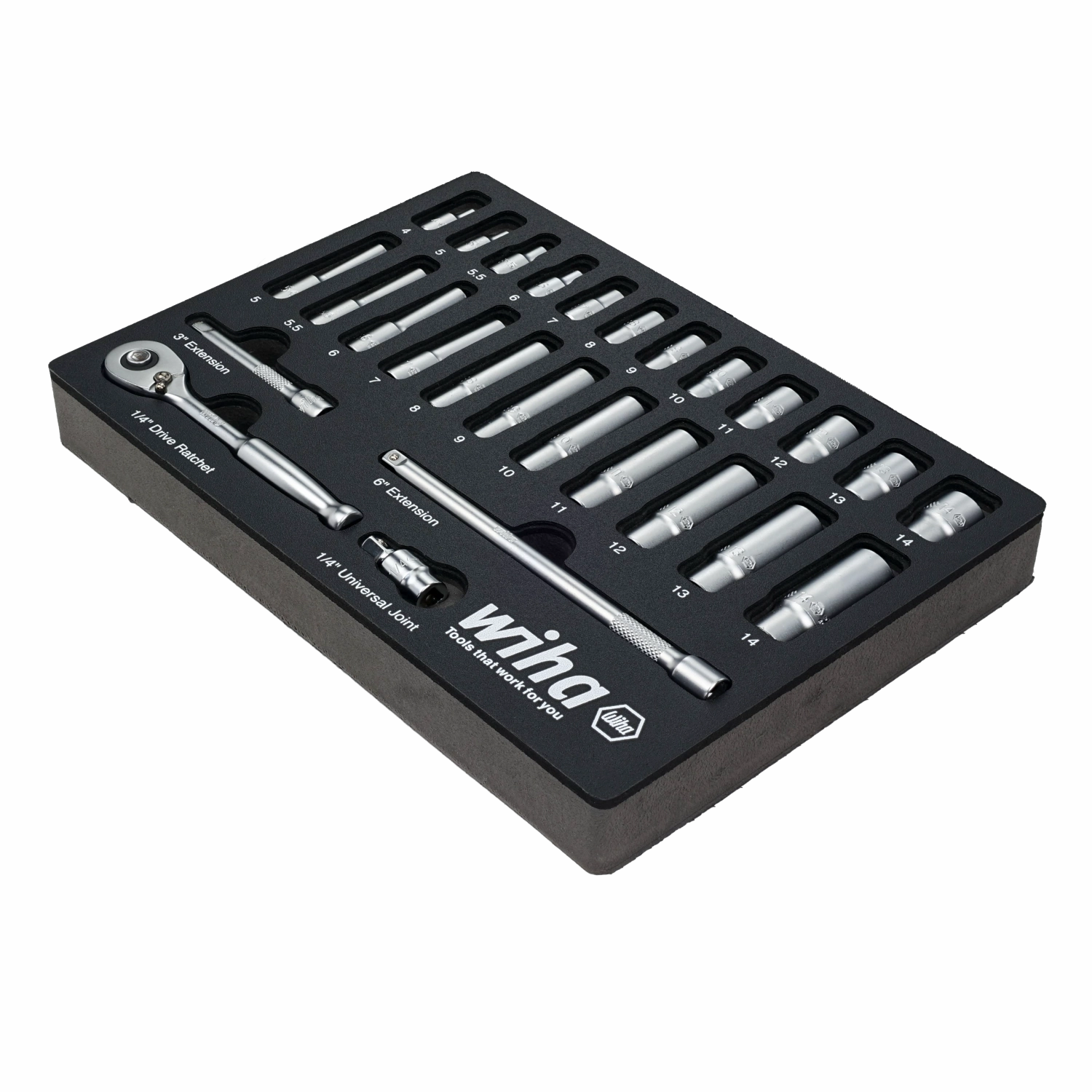 Wiha 33395 27 Piece 1/4 Drive Professional Socket Tray Set - Metric