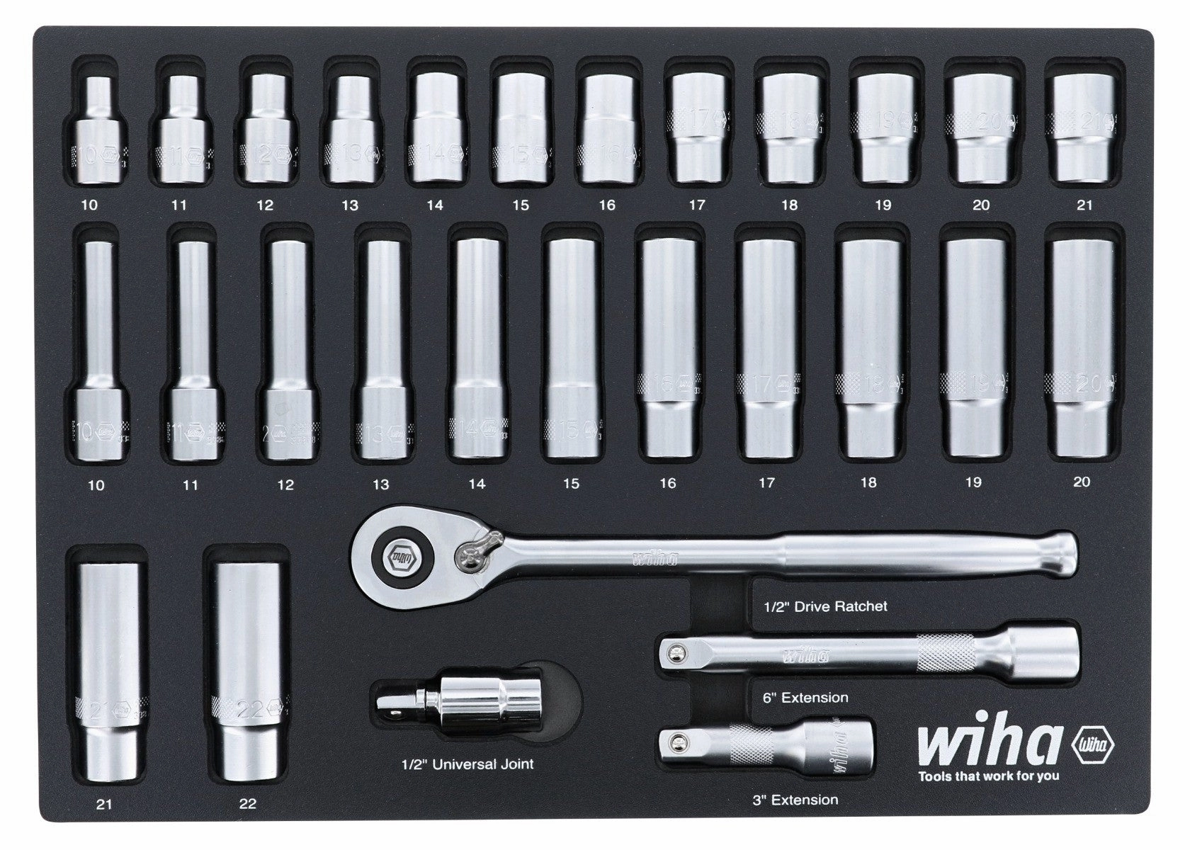 Wiha 33395 27 Piece 1/4 Drive Professional Socket Tray Set - Metric
