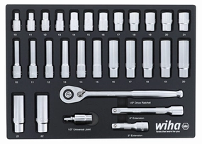 Wiha 33395 27 Piece 1/4 Drive Professional Socket Tray Set - Metric