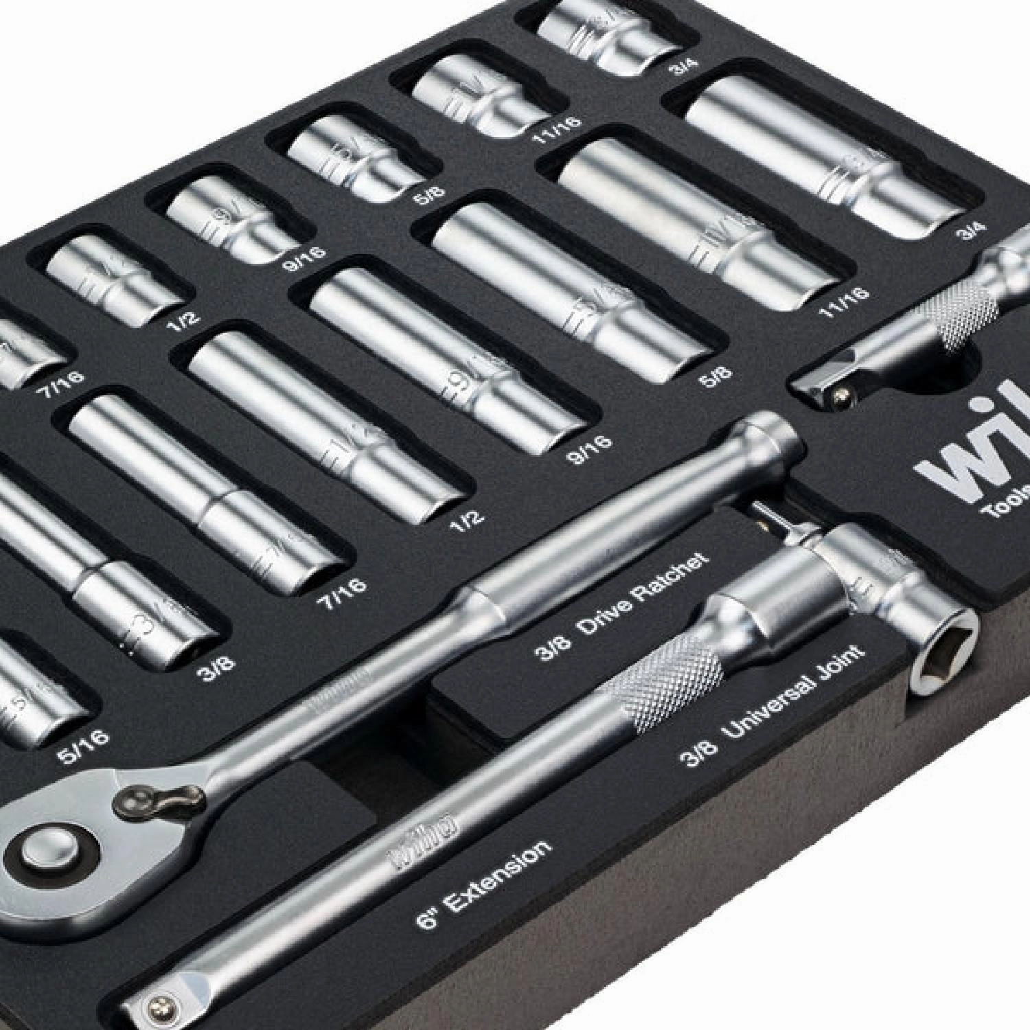 Wiha 33796 22 Piece 3/8 Drive Professional Standard and Deep Socket Tray Set - SAE