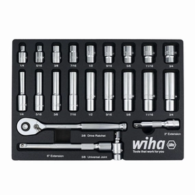 Wiha 33796 22 Piece 3/8 Drive Professional Standard and Deep Socket Tray Set - SAE
