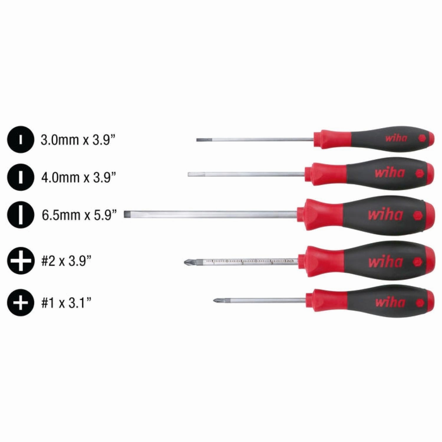 Wiha Tools 30295 5 Piece SoftFinish Slotted and Phillips Screwdriver Set