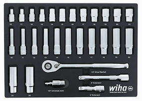 Wiha Tools 33895 29 Piece 1/2" Drive Professional Standard and Deep Socket Tray Set - Metric