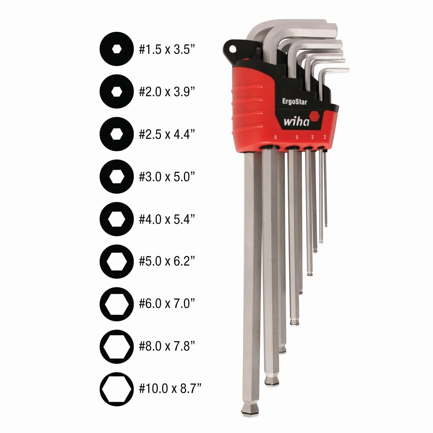 Wiha Tools 66990 ErgoStar MagicRing Ball End Hex L-Key Metric Set, 9 Piece