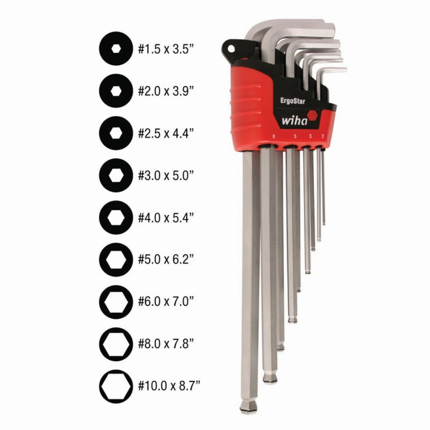 Wiha Tools 66990 MagicRing Screw Holding Ball End Metric L-Keys, 9 Pc. Set