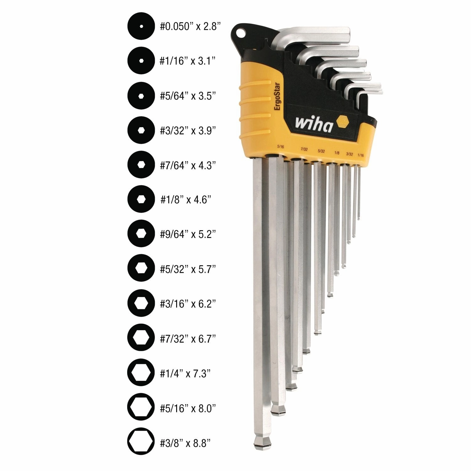 Wiha Tools 66991 ErgoStar MagicRing Ball End Hex L-Key SAE Set, 13 Piece