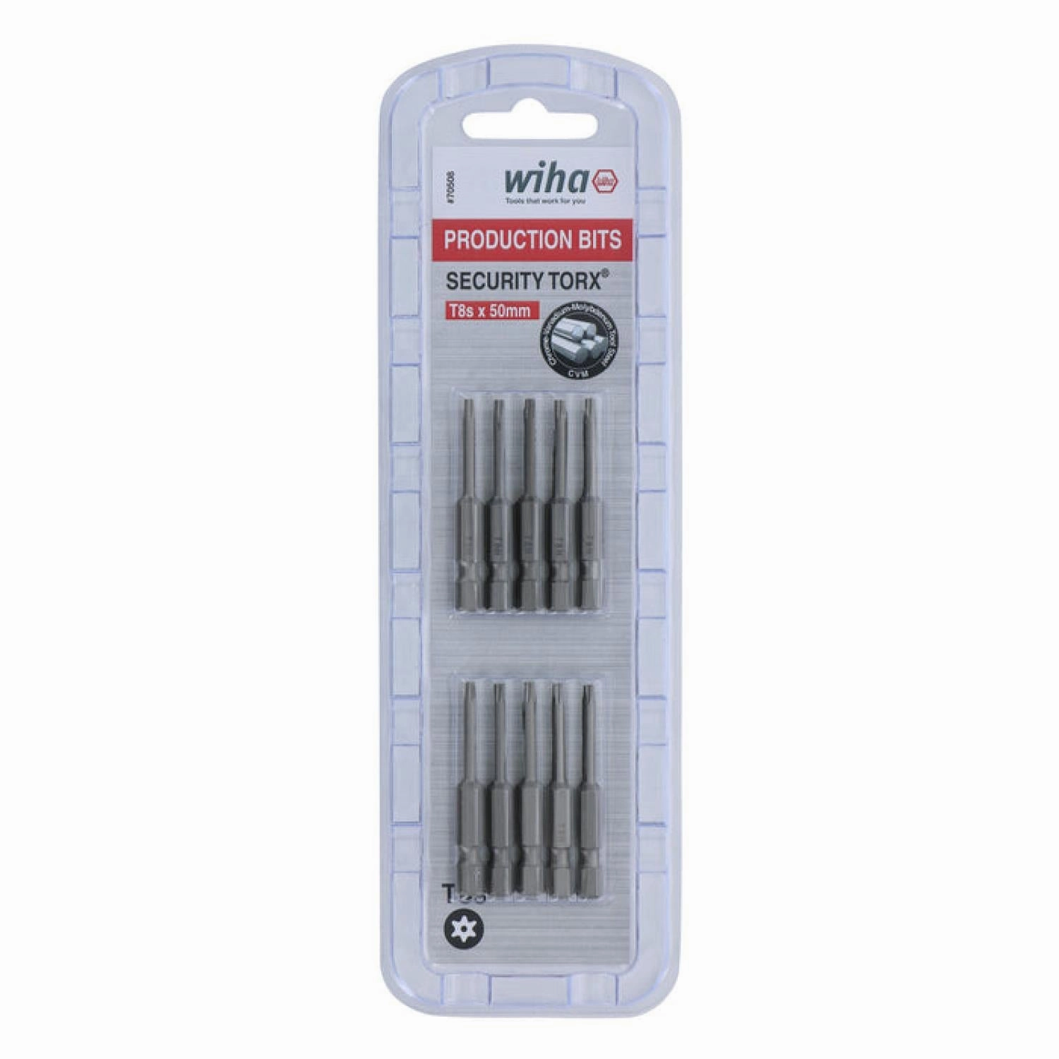Wiha Tools 70508 T8s x 50mm Security TORX Power Bit, 10 Pack