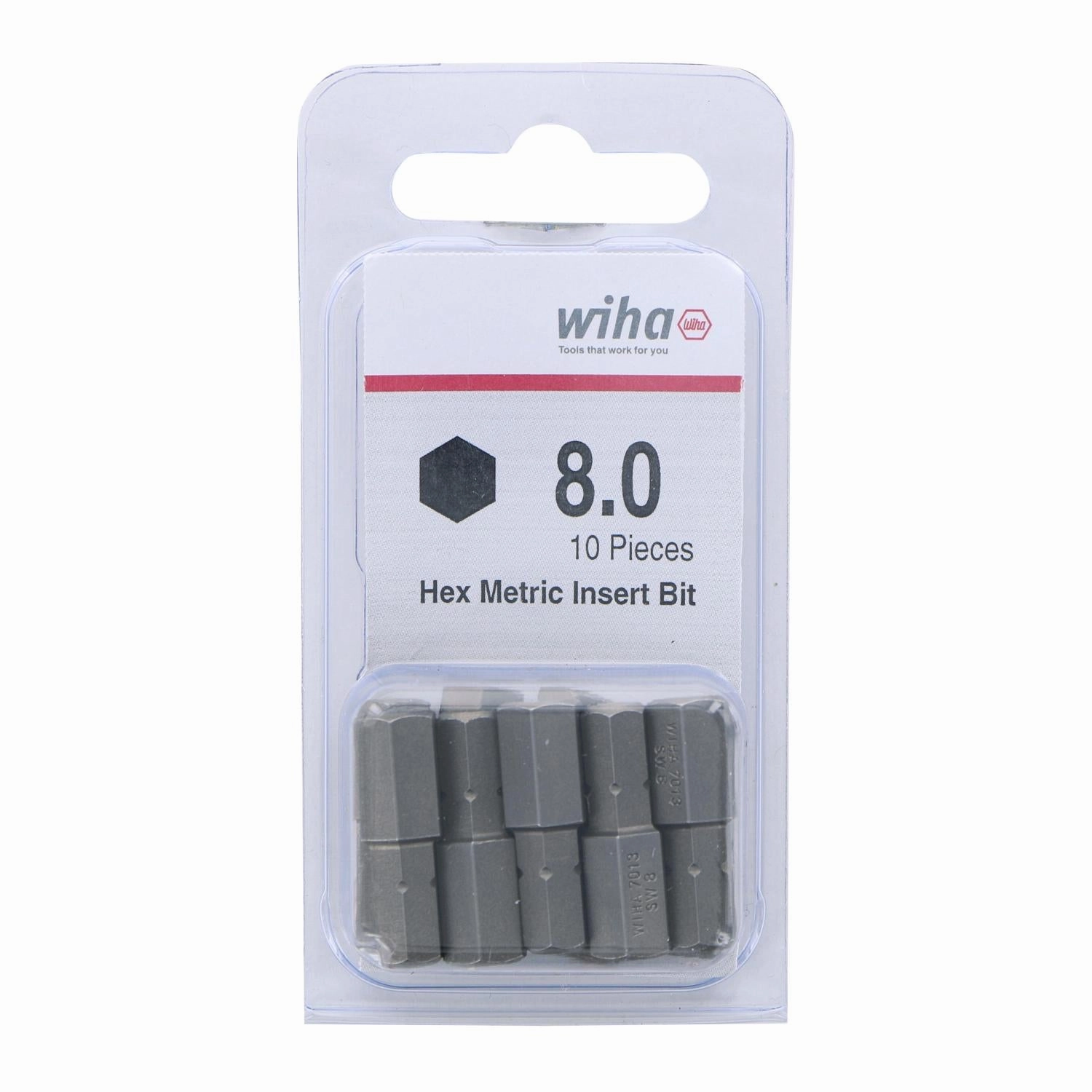 Wiha Tools 71321 Hex Metric Insert Bits, 8.0 mm x 25 mm, 10 Pk.