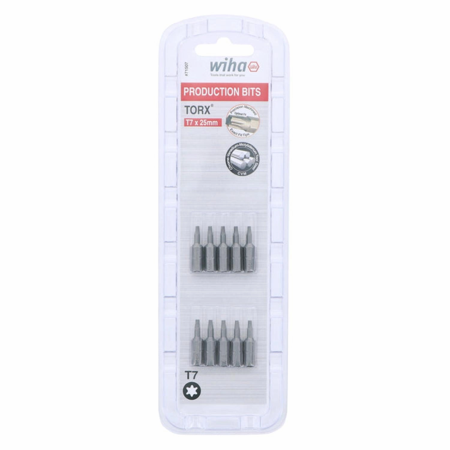 Wiha Tools 71507 T7 x 38mm TORX Insert Bit, 10 Pack