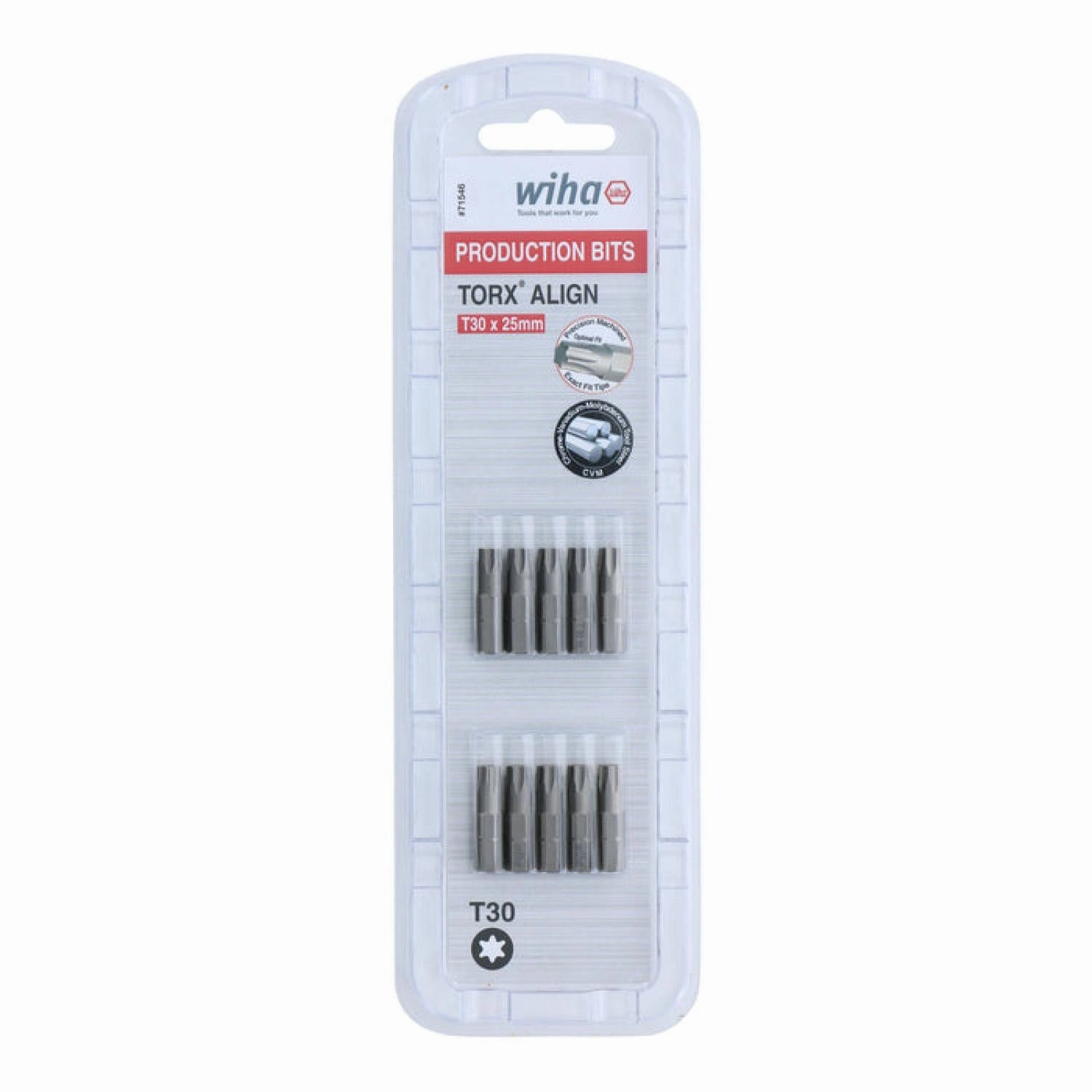 Wiha Tools 71546 T30 x 38mm TORX Align Insert Bit, 10 Pack