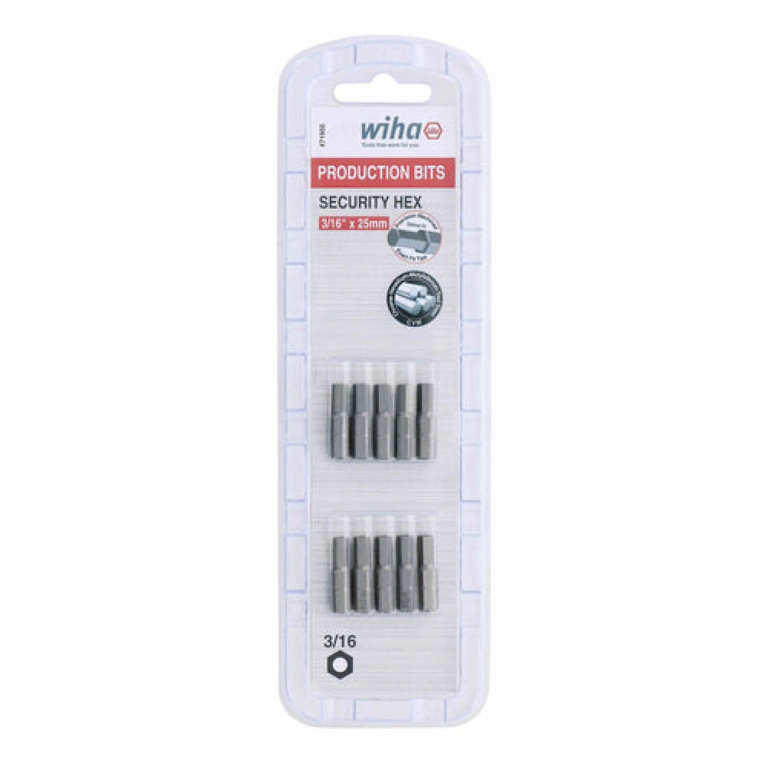 Wiha Tools 71955 Security Hex Bit 3/16 Inch - 25mm - 10 Pack
