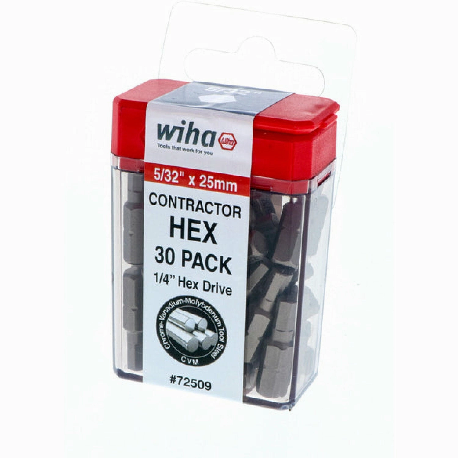 Wiha Tools 72509 5/32" x 25mm Hex Contractor Insert Bit, 30 Pack