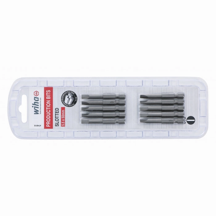 Wiha Tools 74015 Slotted Power Bit, 5.5 mm x 50 mm, 10 Pk.