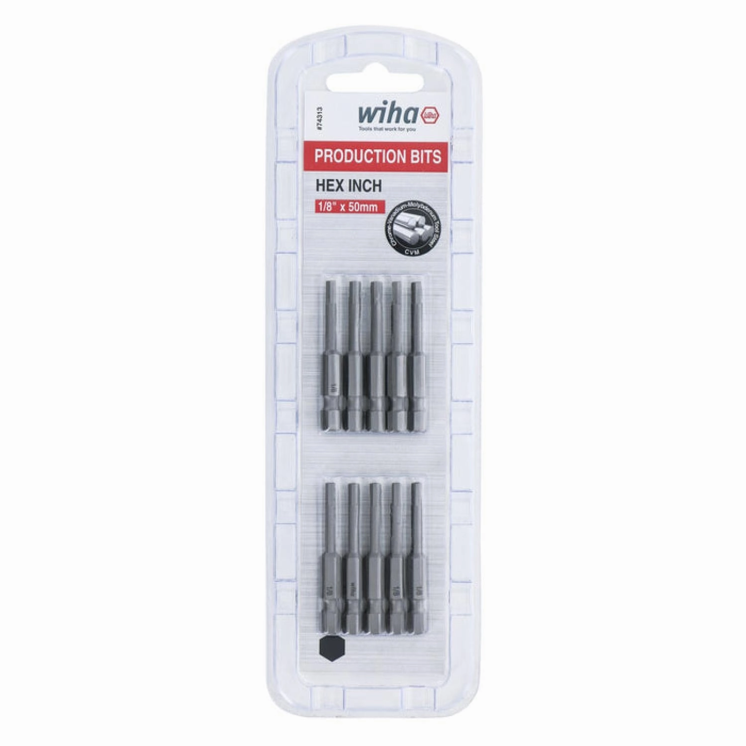 Wiha Tools 74313 Hex Inch Power Bit, 1/8" x 50 mm, 10 Pk.