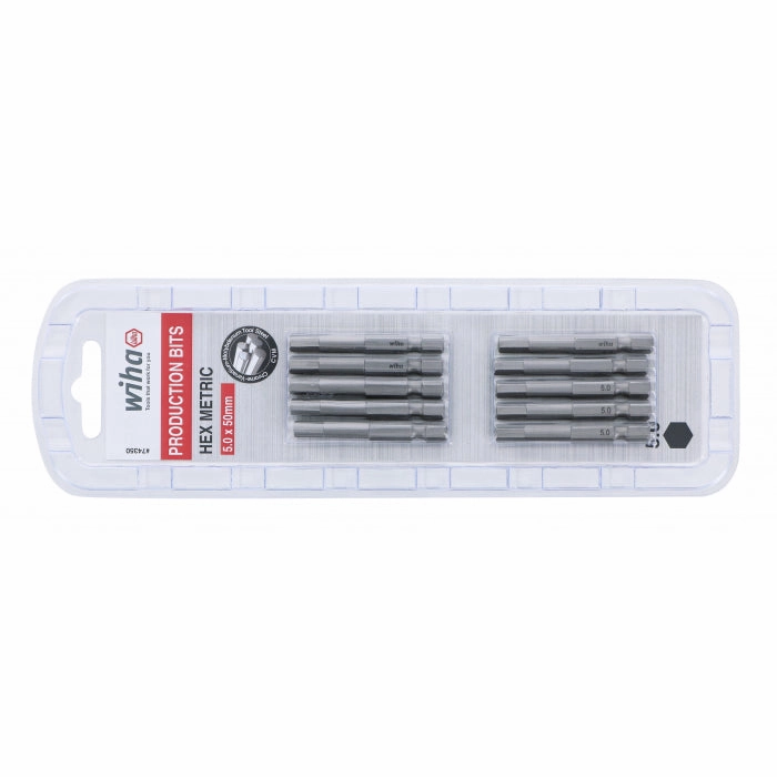 Wiha Tools 74350 Hex Metric Power Bit, 5.0 mm x 50 mm, 10 Pk.