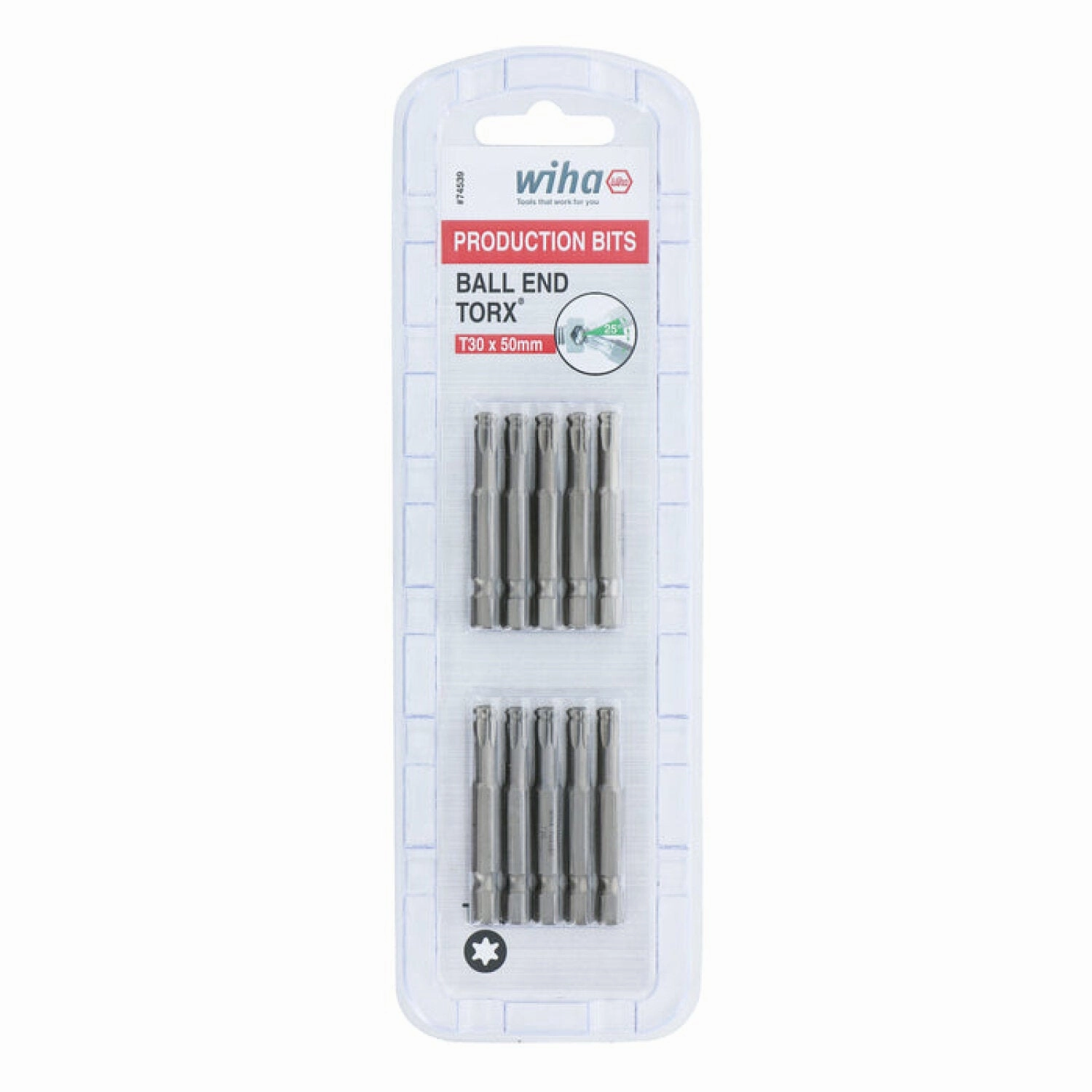 Wiha Tools 74539 TORX Ball End Power Bit, T30 x 50 mm, 10 Pk.