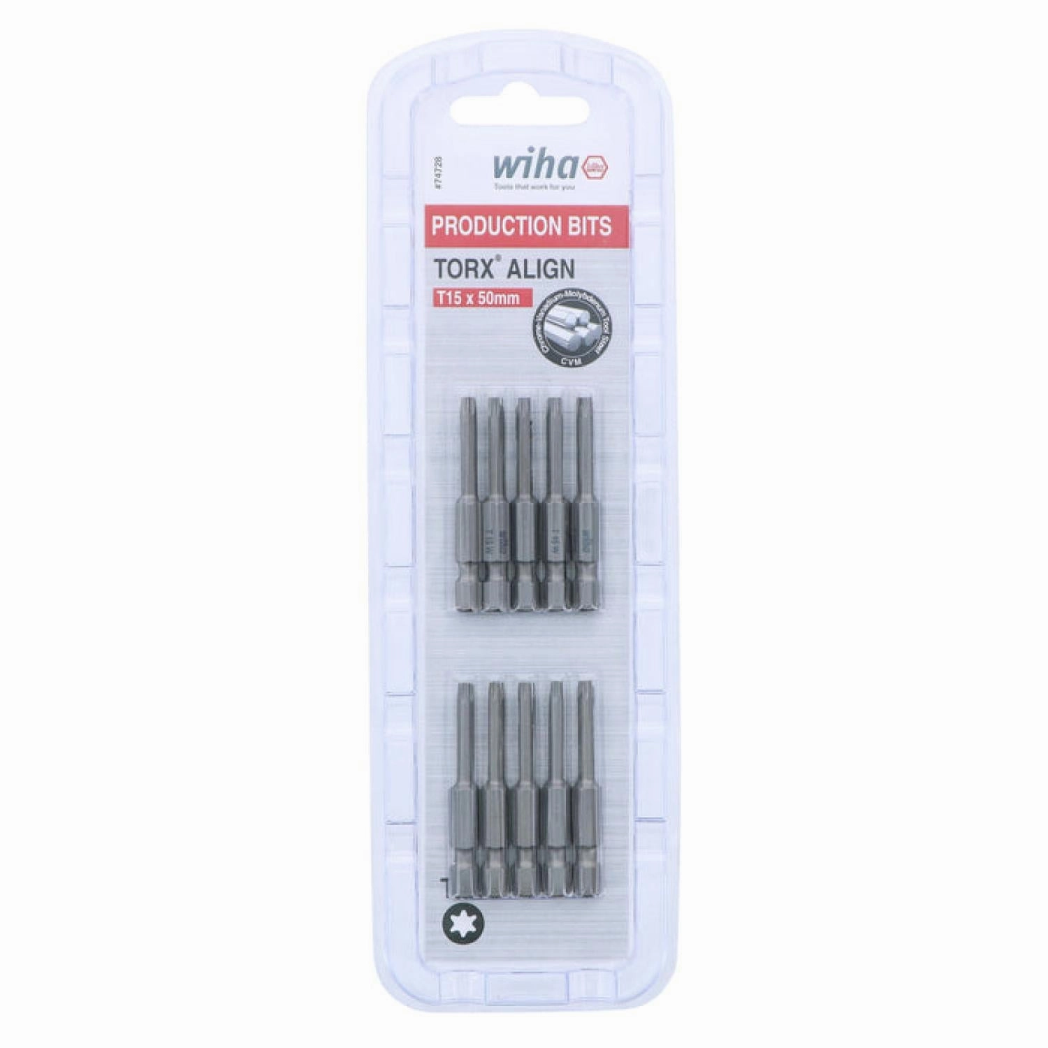 Wiha Tools 74728 TORX Align Power Bit, T15 x 50 mm, 10 Pk.