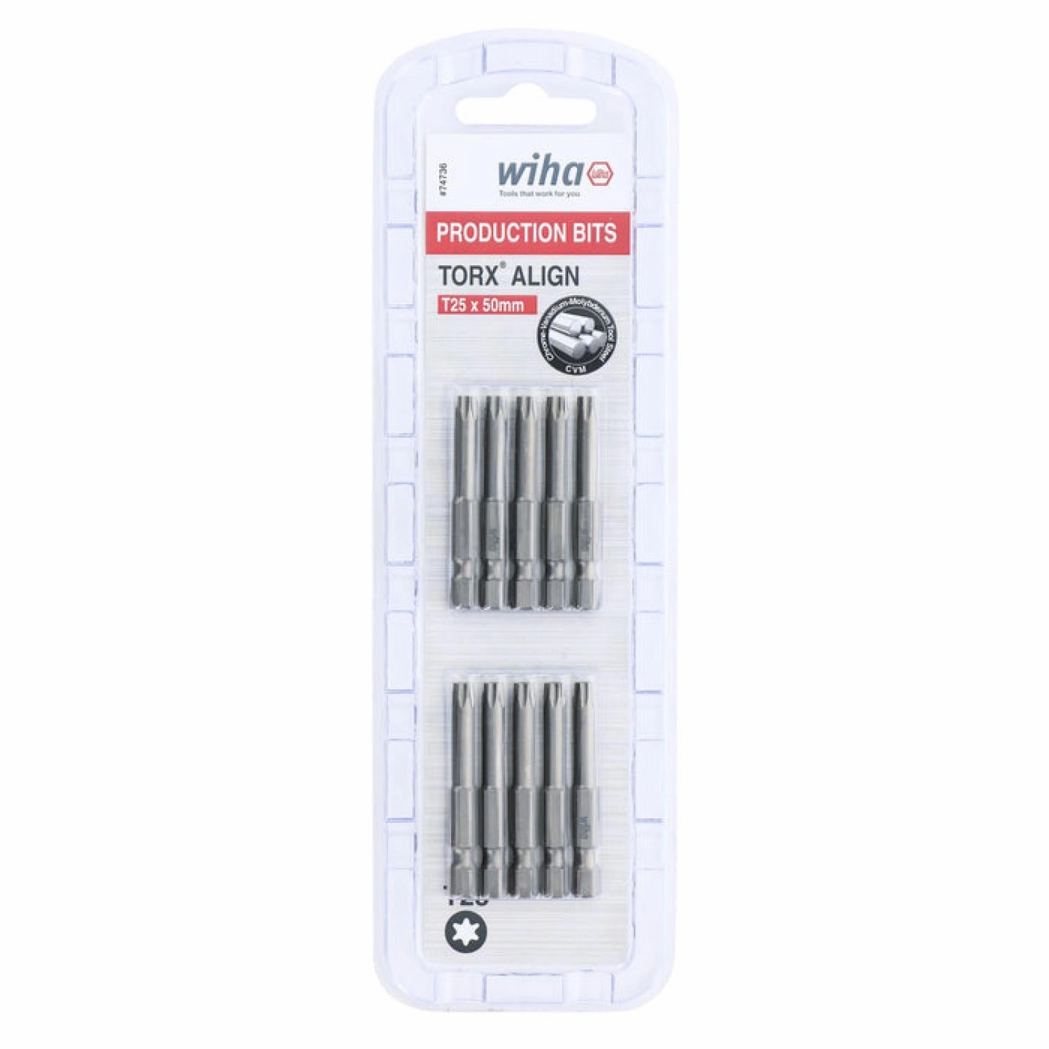 Wiha Tools 74736 TORX Align Power Bit, T25 x 50 mm, 10 Pk.