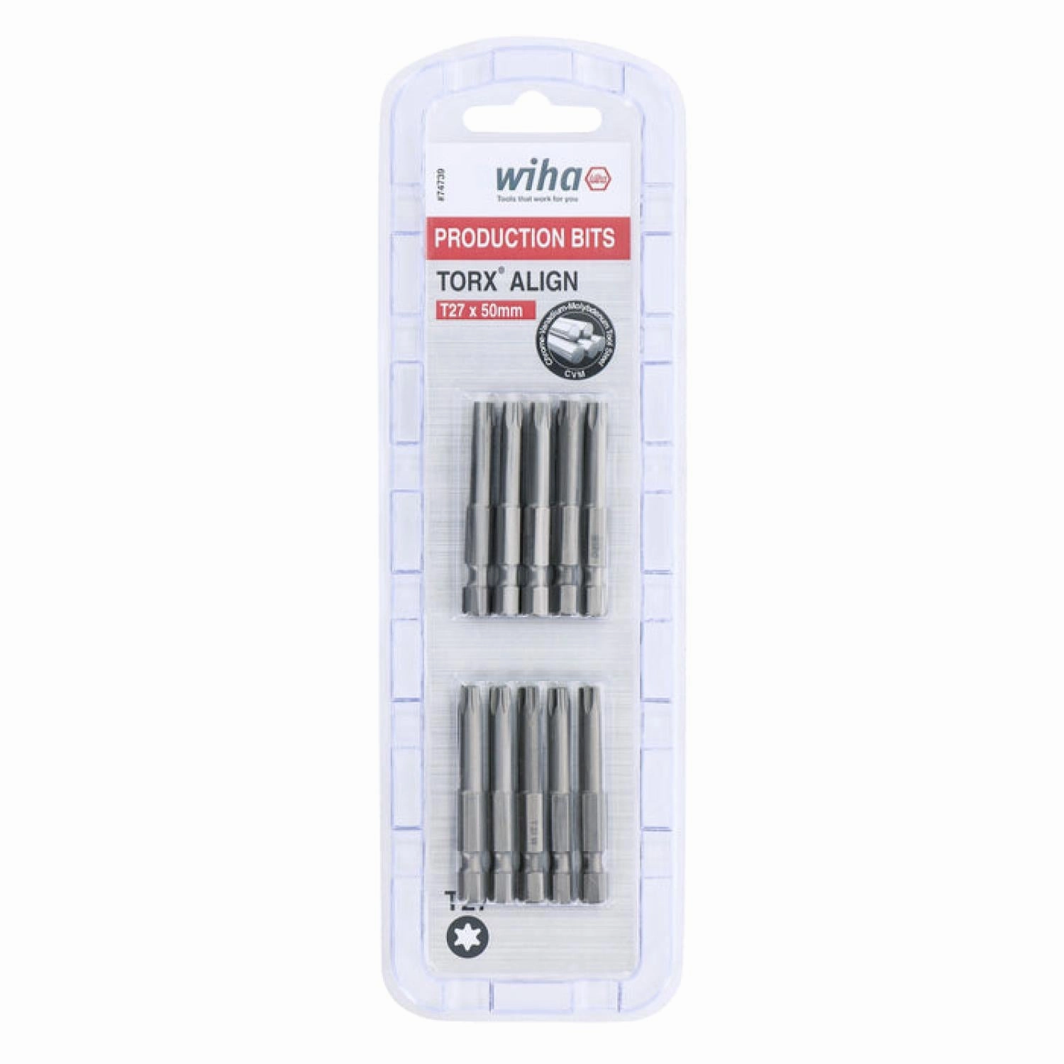 Wiha Tools 74739 TORX Align Power Bit, T27 x 50 mm, 10 Pk.