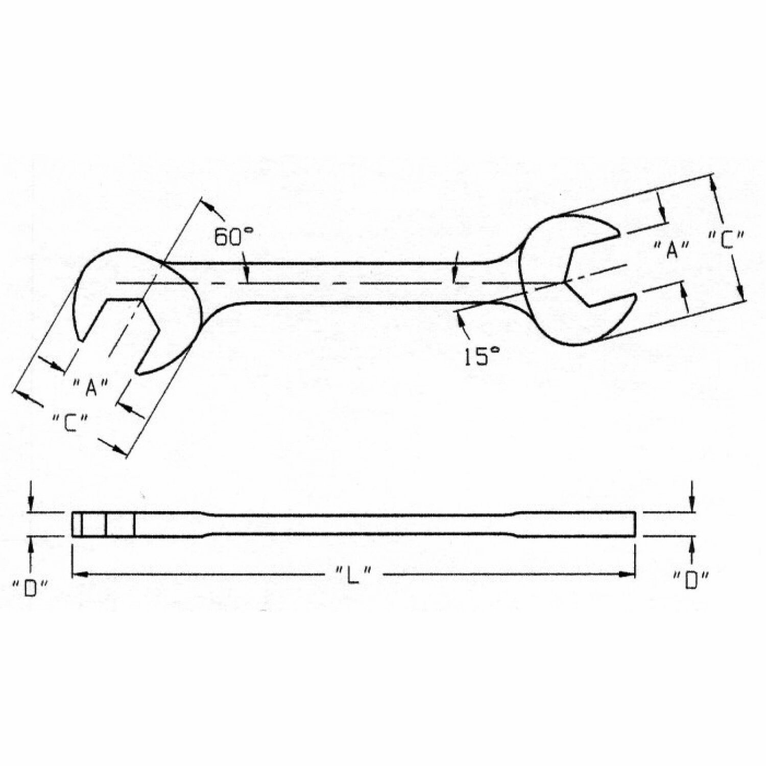 Wright Tool 1366 Open End Double Angle Wrench 15 & 60 Satin - 1/2" x 1/2"