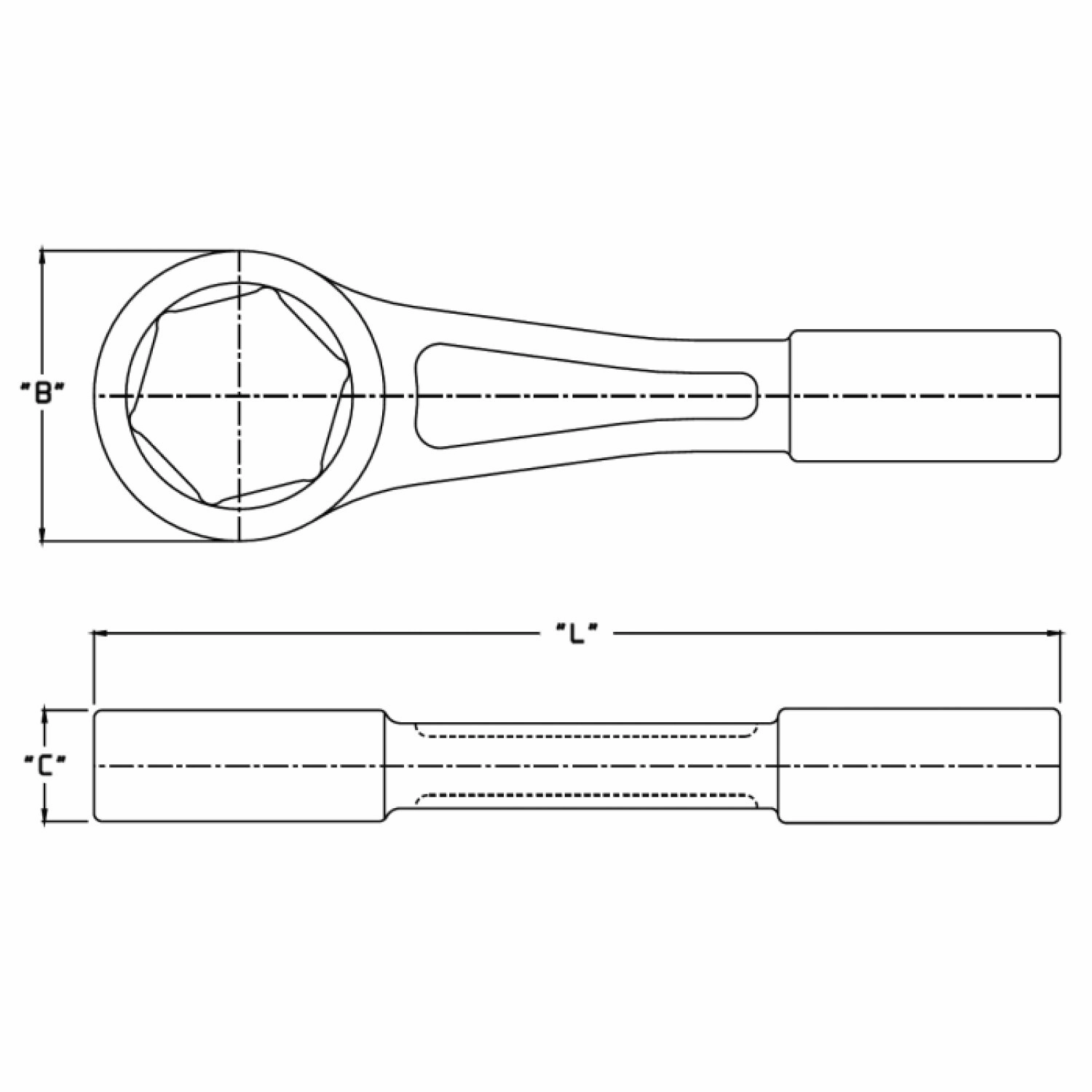 Wright Tool 18H34 Striking Face Box Wrench 6 Point Straight Handle Heavy Duty Safety Orange - 1-1/16"