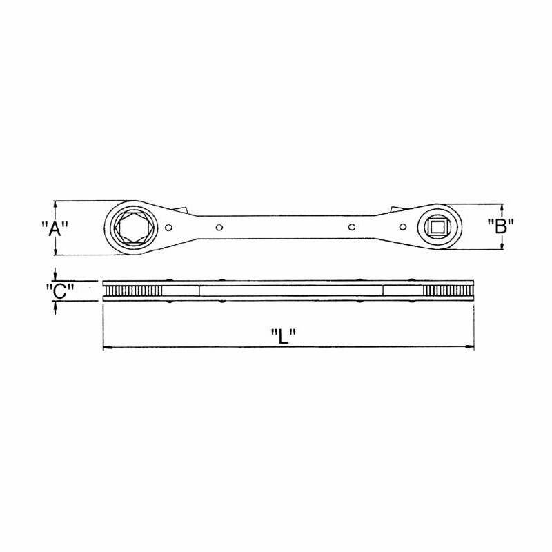 Wright Tool 9397 eversible Ratcheting Box Wrench, 1/4"-3/16" Square x 916"-1/2" Hex